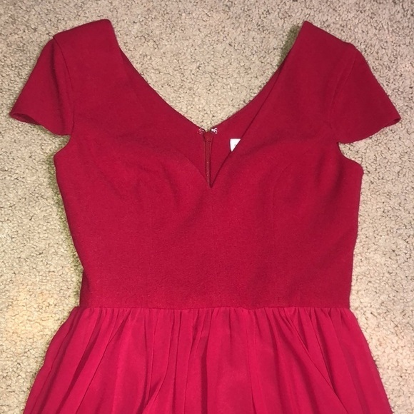 Dress The Population Corey Cap Sleeve V-Neck Chiffon Lace Dress Garnet XXS - Picture 6 of 13